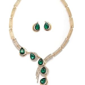 Stone Studded Gold Plated Green Drop Style Choker Necklace