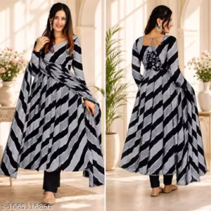 WOMEN DELTA FABRIC LONG GOWN WITH DUPATTA