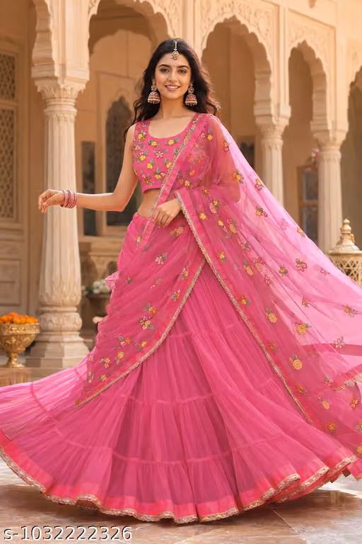 Beautiful Fully Flair Net Embroidery Ruffle Lehenga