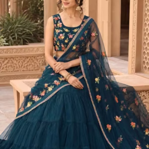 Beautiful Fully Flair Net Embroidery Ruffle Lehenga