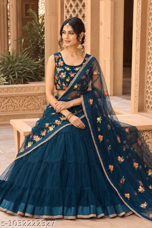 Beautiful Fully Flair Net Embroidery Ruffle Lehenga