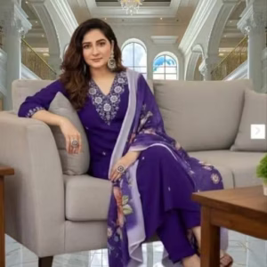 Women's Ethnic Motifs Embroidered Kurta with Trouser & Dupatta