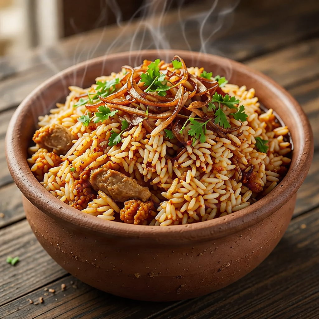 Aromatic chicken biryani layered with long-grain basmati rice and premium Indian spices